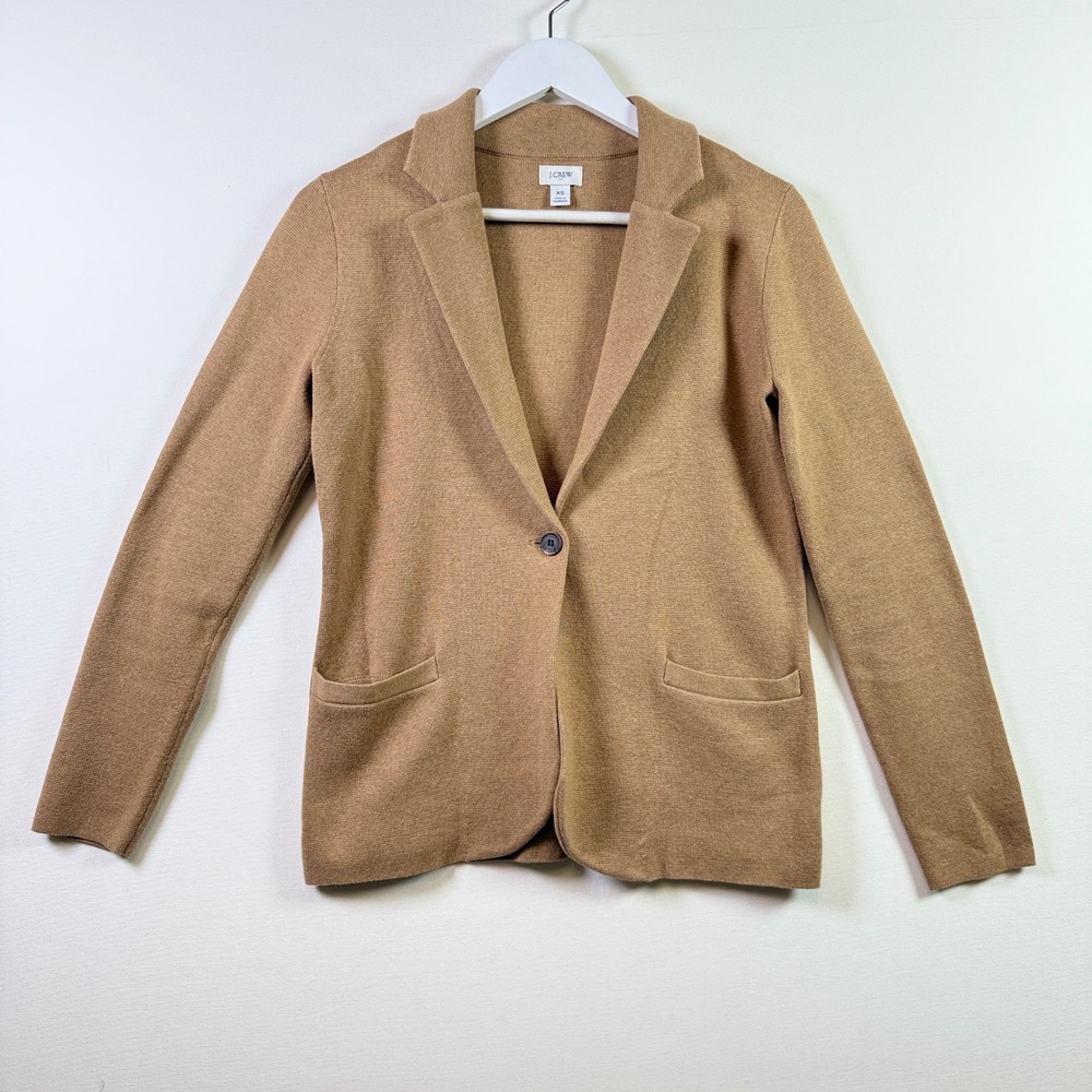 J.CREW Tan Cotton Knit Single Button Sweater Blazer XS‎